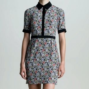 Jason Wu $346 Chic Designer Dress Floral Silk Shirt Dress Mini Button-down Black